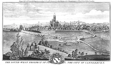 Die Südwestansicht der Stadt Canterbury, ca. 1776