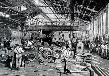 Die Montagehalle der Baldwin Locomotive Works