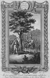 Das erste Treffen des britischen Königs Vortigern mit den beiden sächsischen Häuptlingen Hengist und Horsa