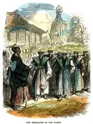 Die Kaufleute des Bezirks, Neujahrsfestprozession in Yokohama, Japan, 1872