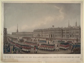 Die Parade vor dem Winterpalast in St. Petersburg im Jahr 1812, 1812