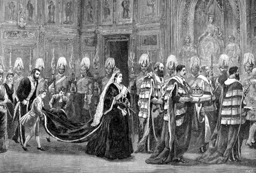 Die königliche Prozession im Westminster Palace auf dem Weg zum House of Lords, 1886