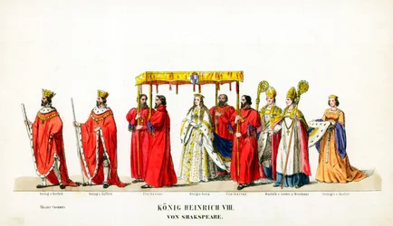 Theaterkostümentwürfe für Shakespeares Stück Heinrich VIII., 19. Jahrhundert