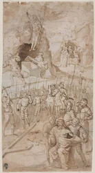 Drei Szenen aus der Passion Christi (recto) Architektonische Skizze (verso)