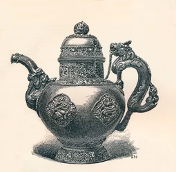 Tibetische Teekanne mit Drachenausguss und Griff mit chinesischem Einfluss, ca. 1904