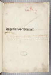 Titelseite von De trinitate und De Civitate Dei cum commento, geschrieben von Augustinus von Hippo (Feder & Tinte auf Papier)
