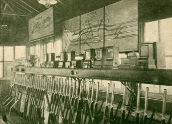 Zugbewegungsdiagramm im Stellwerk, Metropolitan Railway, 1930