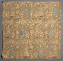 Köperbindung mit Falknern zwischen Rosenbüschen, 1650-1699