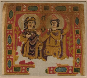 Zwei Figuren, eingerahmt von einem juwelenbesetzten Rand, 450-550