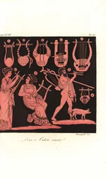 Typen griechischer Leiern und Musiker von antiken griechischen Vasen
