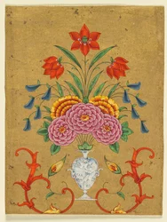 Vase mit Blumenarrangement und Rollwerk, ca. 1750-1800