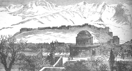 Ansicht in Kabul: Der Bala Hissar und ein Teil der Stadt von Deh Afghan, um 1880
