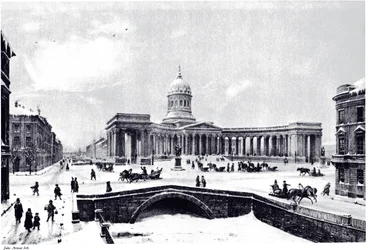 Ansicht der Kasaner Kathedrale in Sankt Petersburg, um 1850