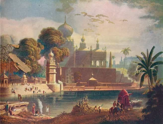 Ansicht der Tempel und Moscheen von Sassur, nahe Poona, im Deccan, 1908