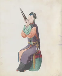 Aquarell eines Musikers, der Sheng spielt, spätes 18. Jahrhundert