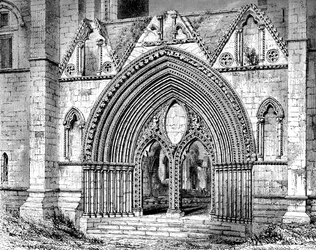 Westliches Portal der Elgin-Kathedrale, Elgin, Moray, Schottland, 1908-1909