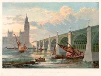 Westminster Bridge, London, Blick von der Südbank der Themse, 1858