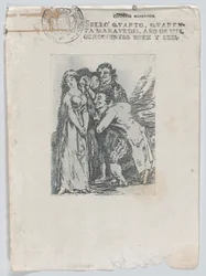 Welch ein Opfer, eine junge Frau umgeben von einer Gruppe von Männern, darunter ihr Fi..., nach 1816