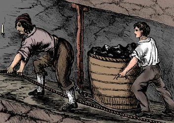Frau und Junge arbeiten in einer Kohlenmine, Bolton, Lancashire, 1848