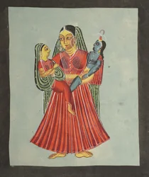 Yasoda hält Krishna und Radha, 1800er