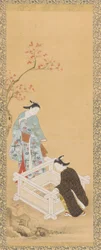 Junge und ein Mädchen in der Nähe eines Brunnens, Edo-Periode, 1615-1868