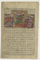 Zal überbringt Sams Brief an Manuchihr, Folio aus einem Shahnama Buch der Könige, ca. 1330-40