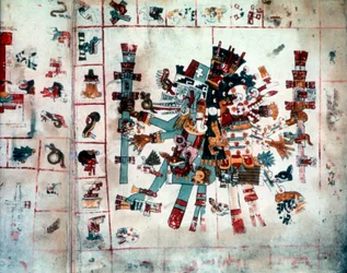 Zoomorphe Form aus dem Codex Borgianus, Mixtekisch, präkolumbisches Mexiko, ca. 1400