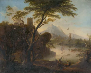 Bucht mit Burg und Figurenstaffage