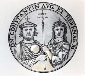 Konstantin VI. (770-ca.797 n. Chr.) und seine Mutter Irene (Stich)