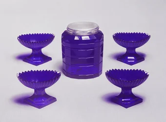Vier Salzgefäße und eine Dose, irisches blaues Glas, um 1785