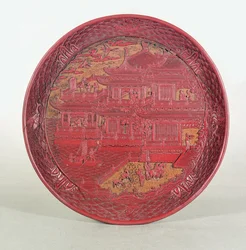 Lackschale, geschnitzt, darstellend den `Orchideenpavillon des Prinzen Tang, 1489