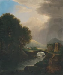 Romantische Landschaft mit Brücke