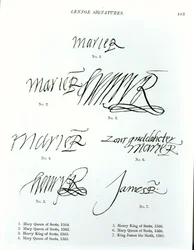Unterschriften von Maria Stuart, Königin von Schottland, Heinrich, König von Schottland, und Jakob VI. von Schottland