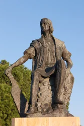Statue von Christoph Kolumbus im Kloster La Rabida, Provinz Huelva, Andalusien, Südspanien