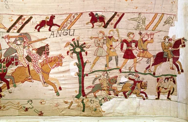 Die Engländer fliehen nach dem Tod von König Harold, Teppich von Bayeux