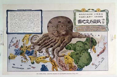"Ein humorvoller diplomatischer Atlas von Europa und Asien", Darstellung Russlands als "Schwarzer Oktopus"