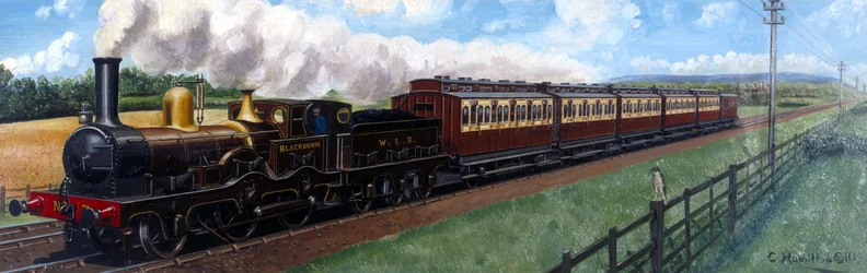 Ein Zug der West Lancashire Railway gezogen von der Lokomotive 