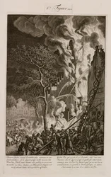 Ein Brand in einer Zuckerraffinerie, Amsterdam, Holland, 29. Dezember 1669