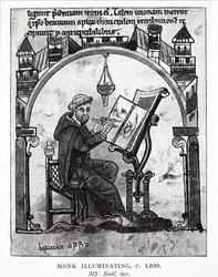 Ein Mönch, der ein Manuskript illuminiert