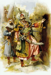 Tausendundeine Nacht: Ali Baba und die vierzig Räuber: Der Anführer der Räuber sagt „Sesam, öffne dich“, Werbung für „Le Bon Marché“, ca. 1900