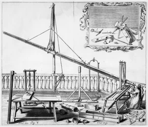 Astronom mit einem hölzernen Teleskop