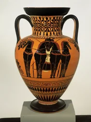 Attische schwarzfigurige Halsamphora, im Stil des Antimenes-Malers, ca. 520 v. Chr.