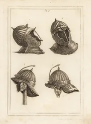 Barhelm und Helm des Herzogs von Monmouth mit einer Federstütze