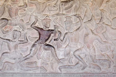 Basreliefs in der östlichen Galerie von Angkor Wat, Kambodscha