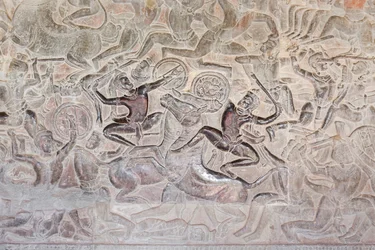 Basreliefs in der östlichen Galerie von Angkor Wat, Kambodscha