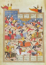 Kampfszene, Illustration aus dem „Shahnama“