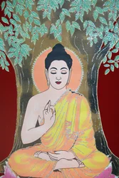 Buddha gibt einen Segen. Thangka, Kathmandu, Nepal
