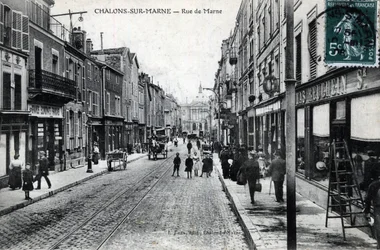 Champagne-Ardenne, Marne (51), Chalons sur Marne: Blick auf die Rue de la Marne - Postkarte Ende 19. Anfang 20. Jahrhundert