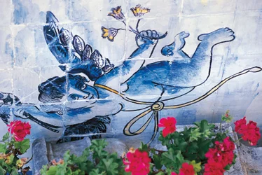Cherub, Azulejos-Fliesen, Palast der Marqueses von Fronteira, Lissabon, Portugal (Detail)