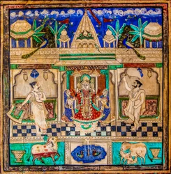 Chittra Shala Hof mit virtuosen feinen Gemälden, Taragarh Fort, Bundi, Rajasthan, Indien